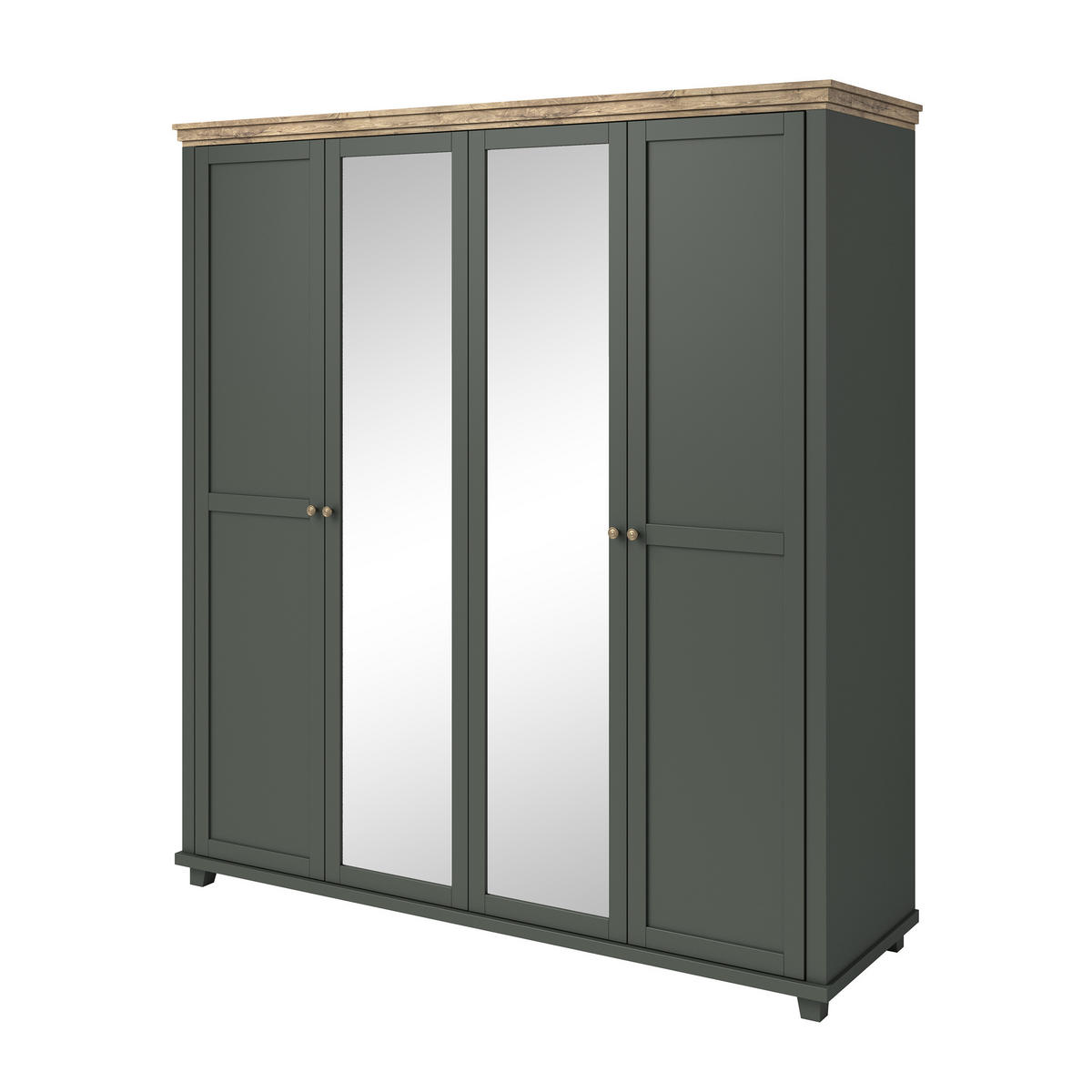 DREHTÜRENSCHRANK EVOLETTA 200/216/62 cm 4-türig mit Spiegel Grün - Grün, Holzwerkstoff (200/216/62cm) - MASSENO