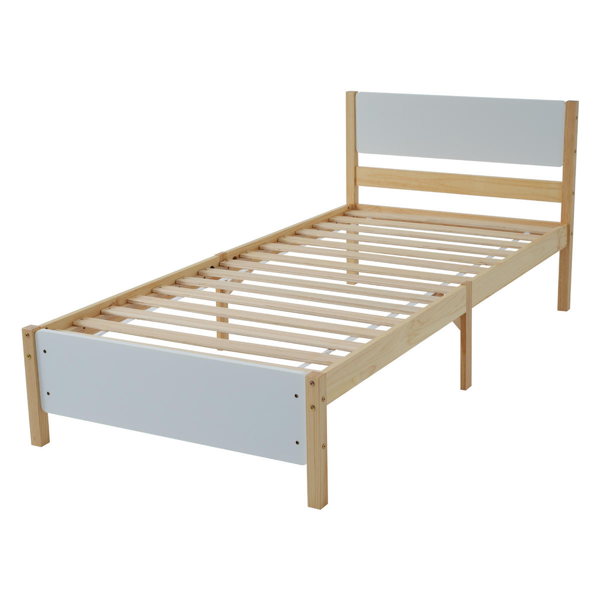 EINZELBETT aus Kiefer und MDF 90x200 cm Weiß/Natur mit 15 Lattenrosten und stabilen Mittelfüßen - Naturfarben, Holz (140/200cm) - Modfu