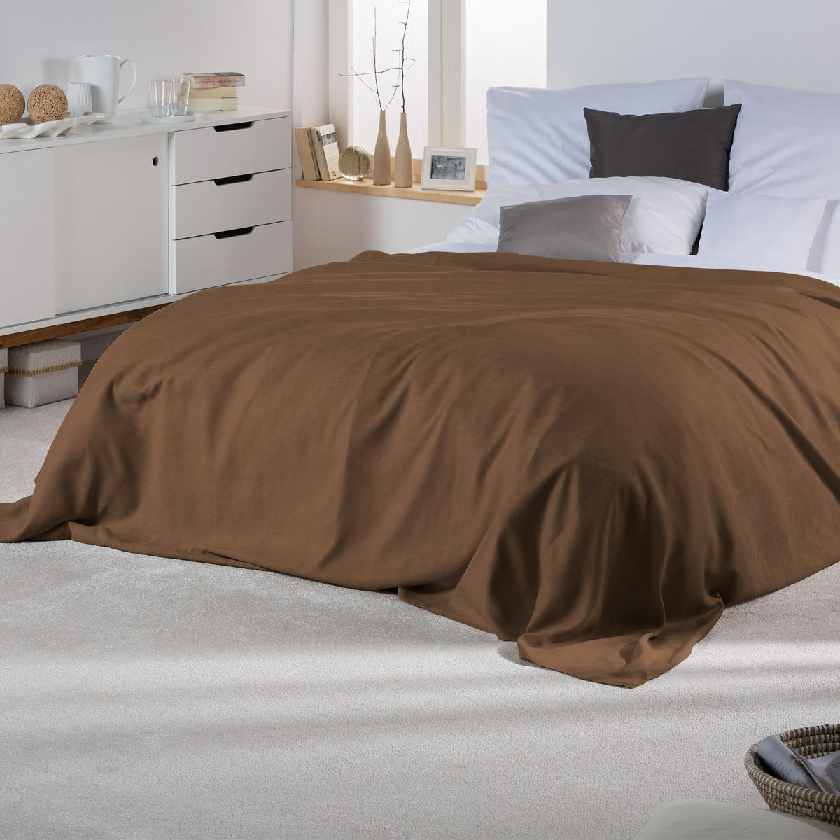 TAGESDECKE Romantica Wildleder Optik 210/280 cm Dunkelbraun - Dunkelbraun, Textil (210/280cm) - Beautissu 