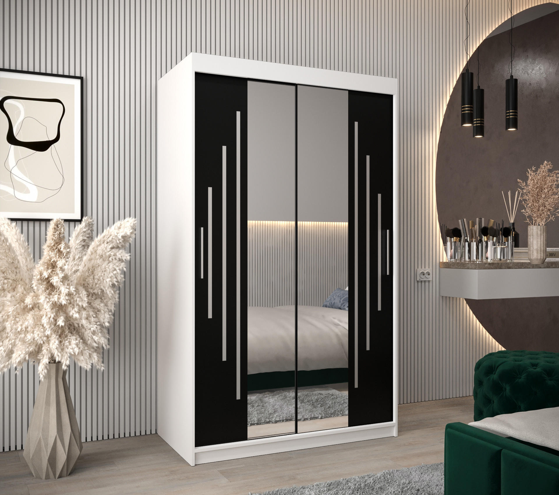 SCHWEBETÜRENSCHRANK 200/120/62 2-türig - Silberfarben/Schwarz, Holz/Kunststoff (120/200/62cm) - Abiks Möbel