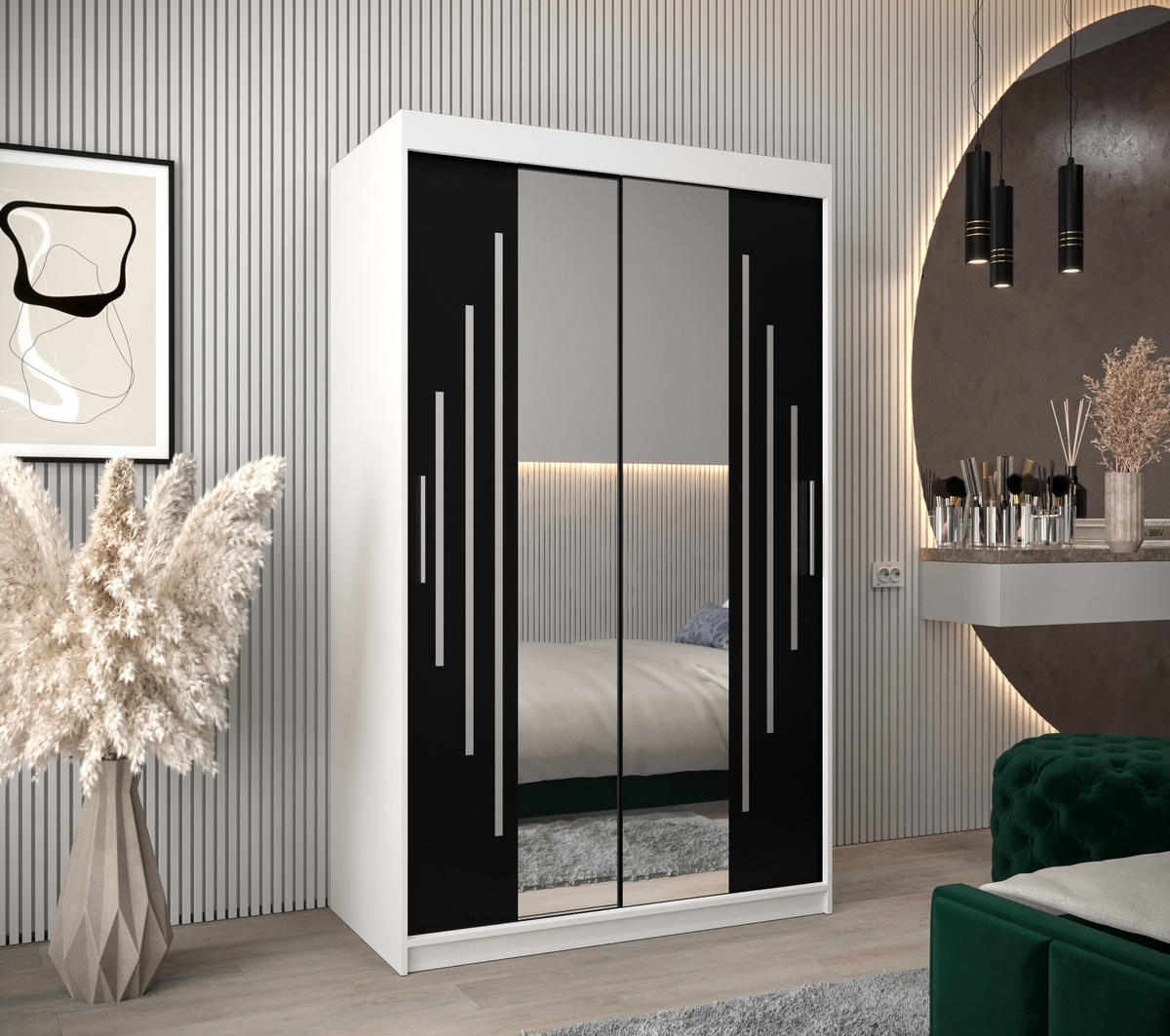 SCHWEBETÜRENSCHRANK 200/120/62 2-türig - Silberfarben/Schwarz, Holz/Kunststoff (120/200/62cm) - Abiks Möbel