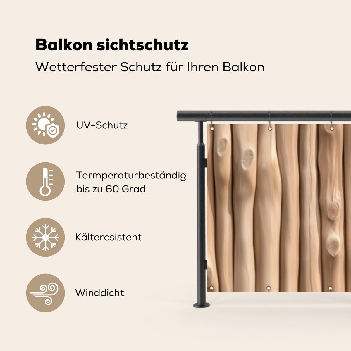BALKON-SICHTSCHUTZ Holz - Stiel - Hellbraun - Ahornfarben, Kunststoff (500/80cm) - MuchoWow