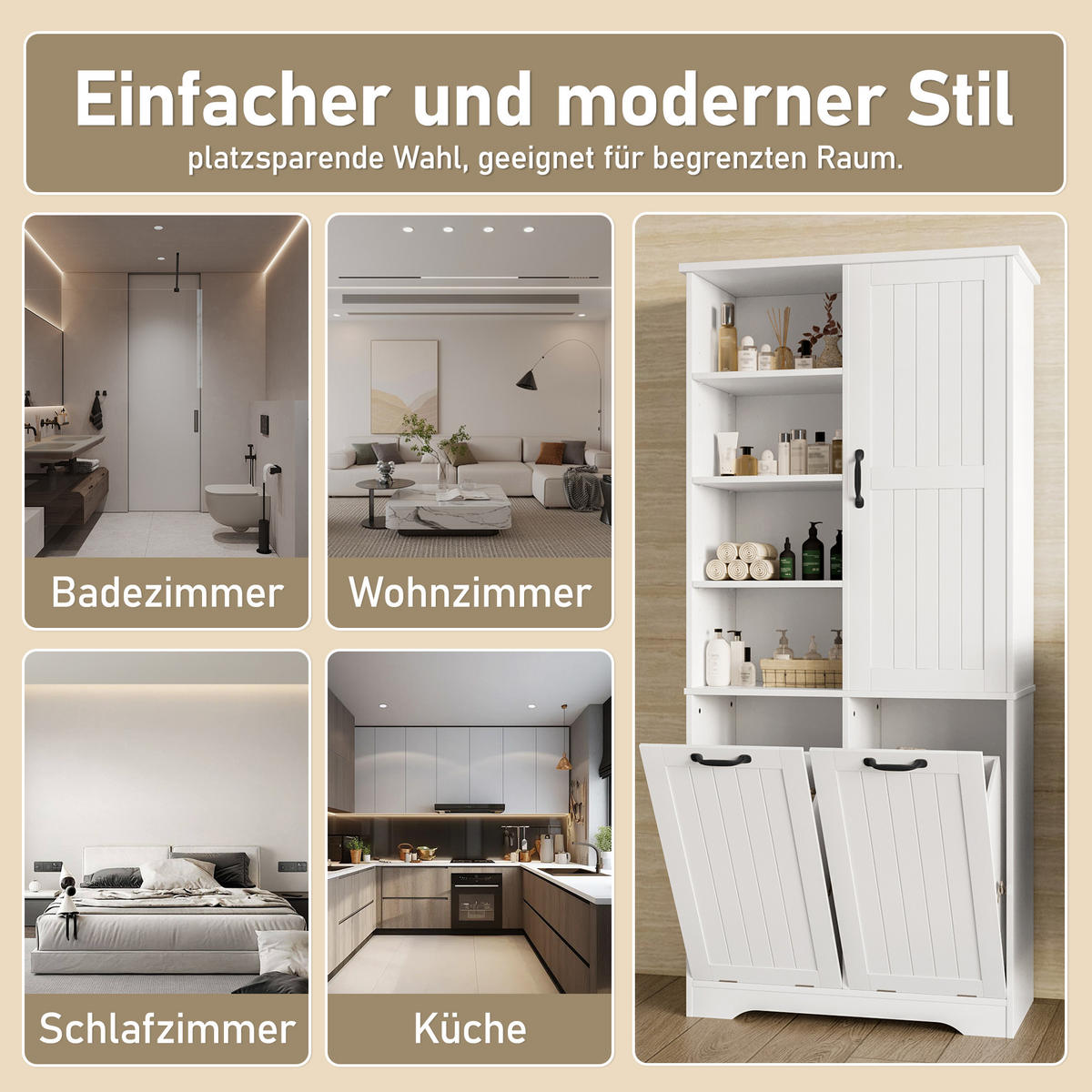 HOCHSCHRANK 78/35/172.7 cm Weiß mit doppelter Wäschekorb und 4 offene Fächer - Weiß, Holz/Holzwerkstoff (35/172.7/78cm) - Oxeza