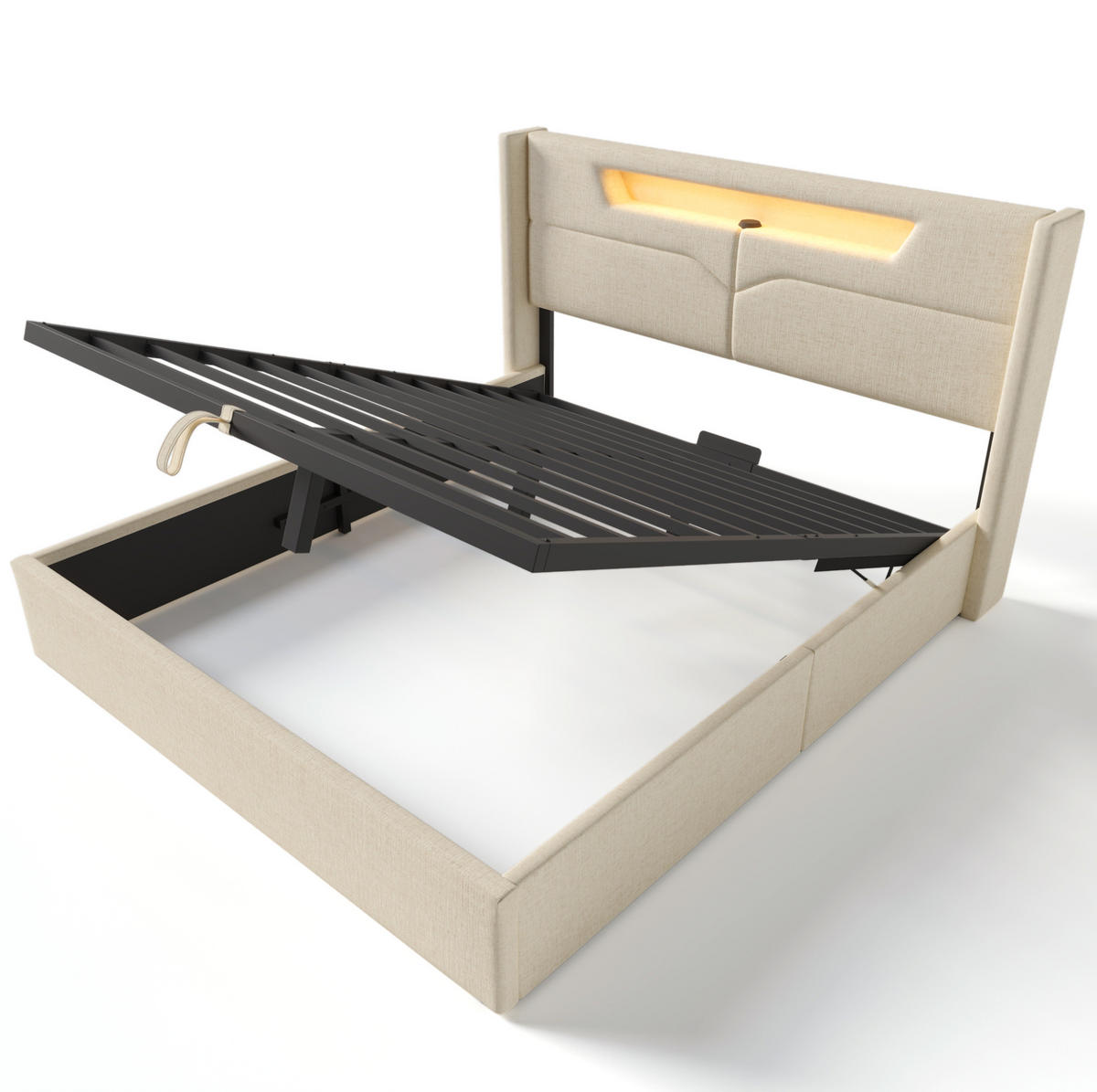 POLSTERBETT mit LED, USB und Stauraum 140x200 cm Beige - Beige, Metall (140/200cm) - Meubliv