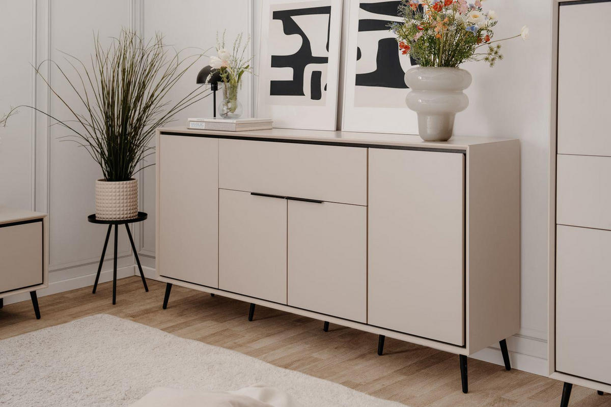 SIDEBOARD Aurora 51B sand / greige - Sandfarben/Schwarz, Holzwerkstoff/Kunststoff (175/90/38cm) - möbelvita
