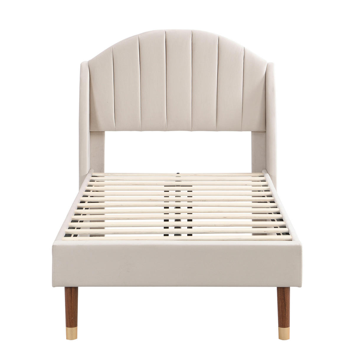 POLSTERBETT 90/200 cm Beige aus Samt mit Lattenrost - Beige, Textil (90/200cm) - OKMYHOME