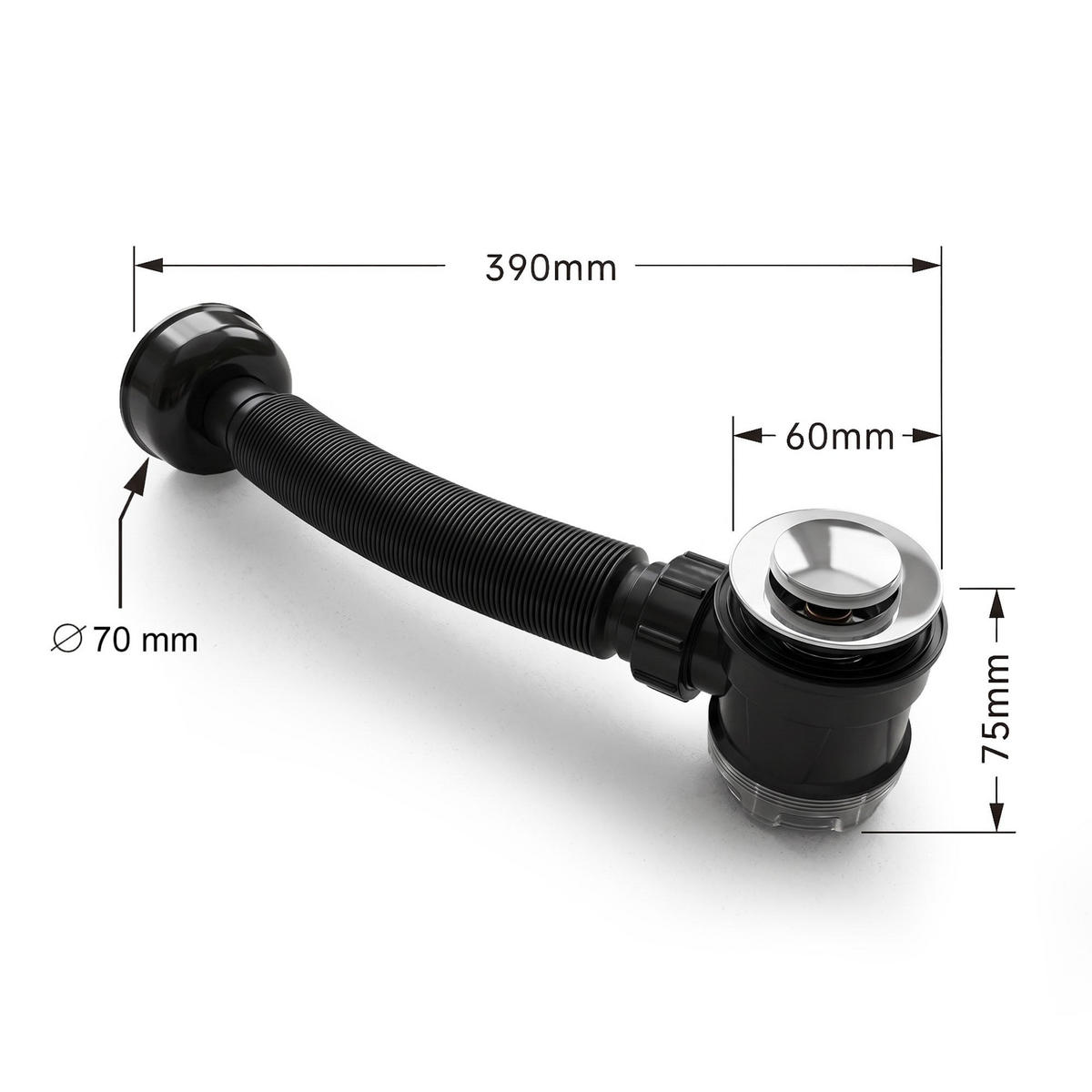 WASCHBECKEN-SIPHON mit Click-Clack-Ablauf Chrom - Schwarz, Kunststoff (6/7.5/39cm) - Akord