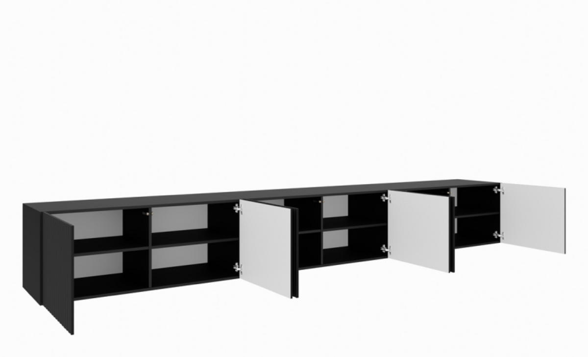 TV-LOWBOARD Schwarz RIO Geschlossen Gerillt 300 cm - Schwarz, Holzwerkstoff (300/41/40cm) - Sepro Meble