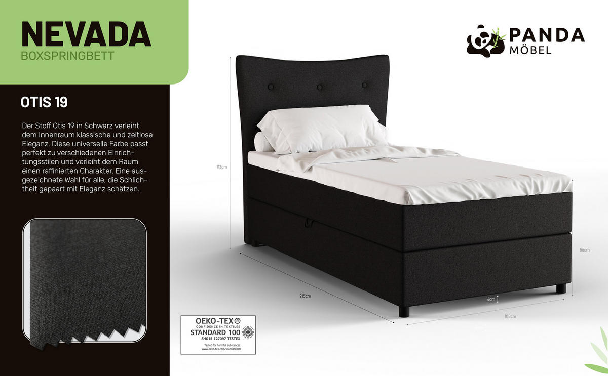BOXBETT Nevada 100x200 cm Polsterbett mit hochwertiger Bonell-Matratze und Topper - Anthrazit - Dunkelgrau, Holz (100/200cm) - Panda Möbel