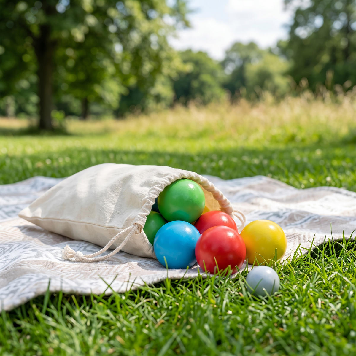 KOULE Barevné 8-KUSOVÁ-SADA dřevo s taškou 6,5 cm - různobarevná, dřevo/textil (24/1cm) - Relaxdays
