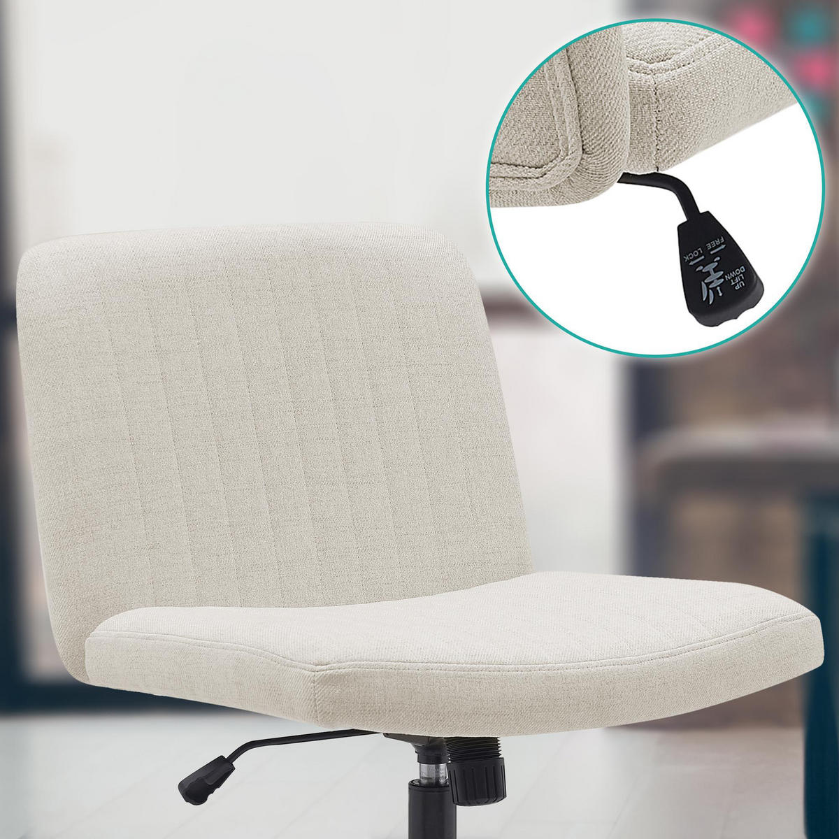 BÜROSTUHL Lynox Stoff creme - Creme/Schwarz, Metall (62/98/65cm) - TPFLiving