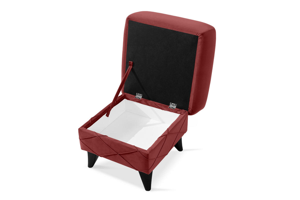 HOCKER GUSTAVO III Fußstütze, Velours, Bordeaux - Bordeaux, Holz/Holzwerkstoff (53/49/53cm) - KONSIMO®