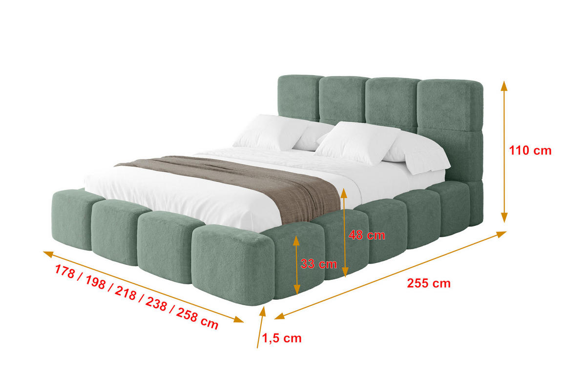 POLSTERBETT mit Bettkasten und Lattenrost mit Kopfteil, Boxbett ohne Matratze, mit Stauraum - NATA 160x200 Grün - Grün, Holzwerkstoff/Textil (160/200cm) - ALTDECOR