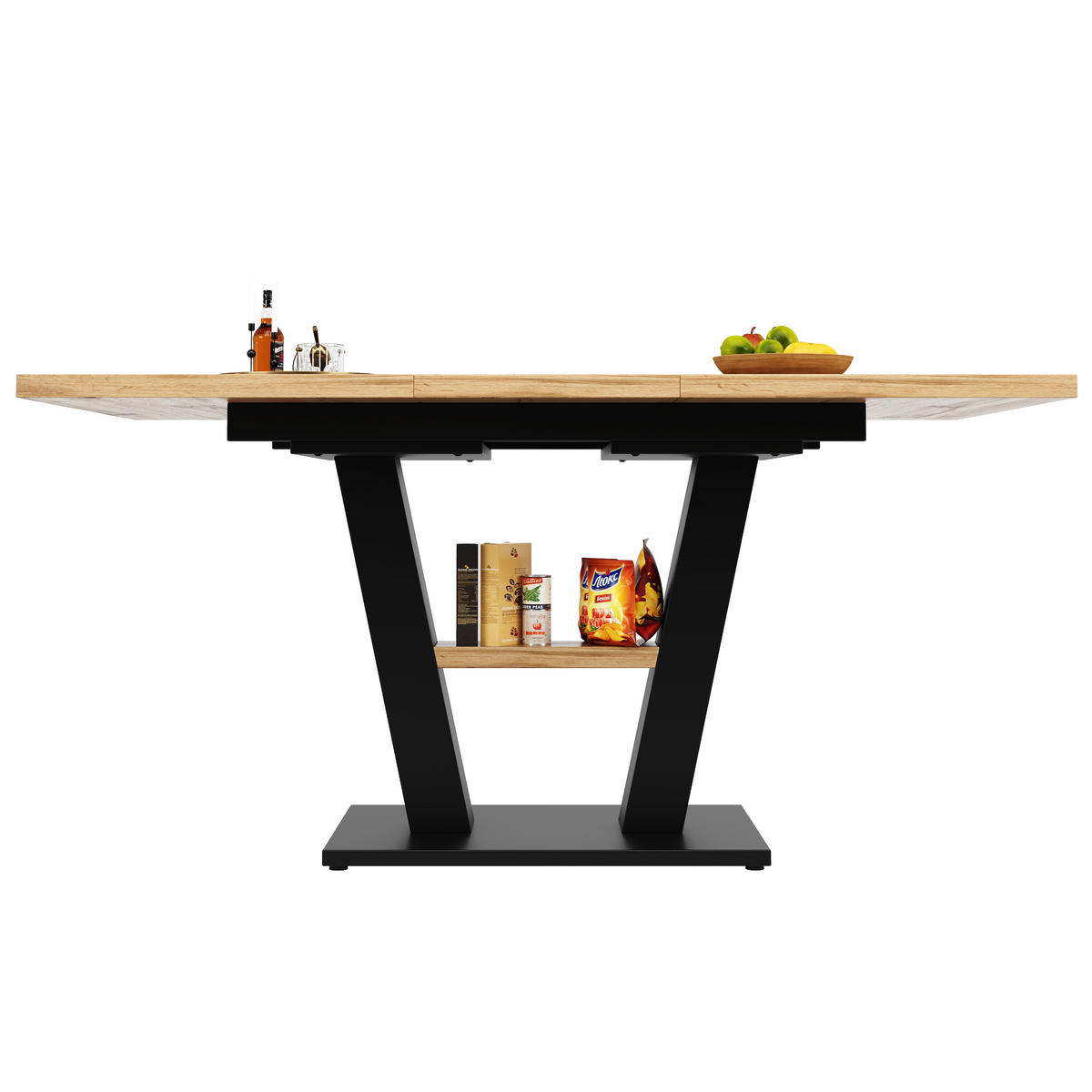 AUSZIEHTISCH Holzoptik Natur/Schwarz 118-157/70/75 cm - Schwarz, Holz (70/118/75cm) - PANGIVO