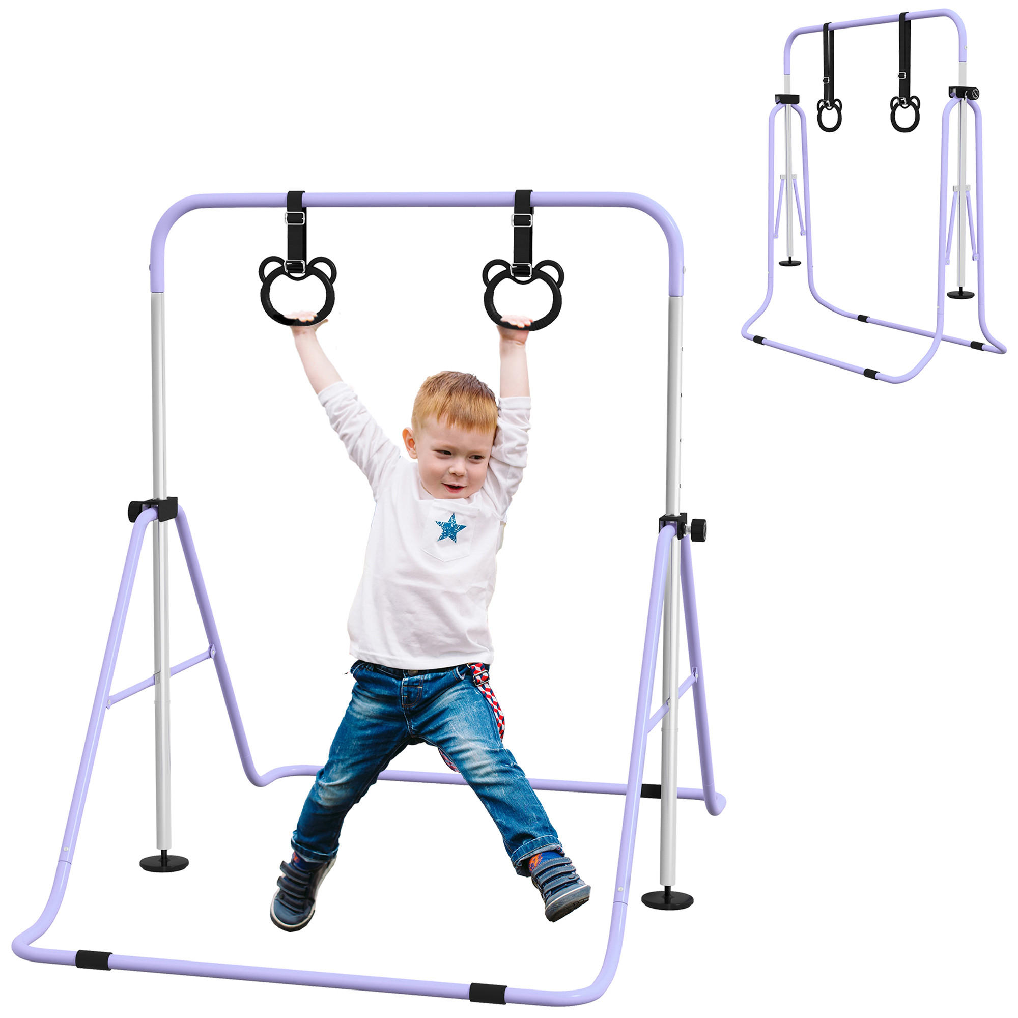 KINDER-TURNBARREN DE-10928 mit Ringen höhenverstellbar klappbar Pink - Violett, Metall (105/148cm) - ComfortXL