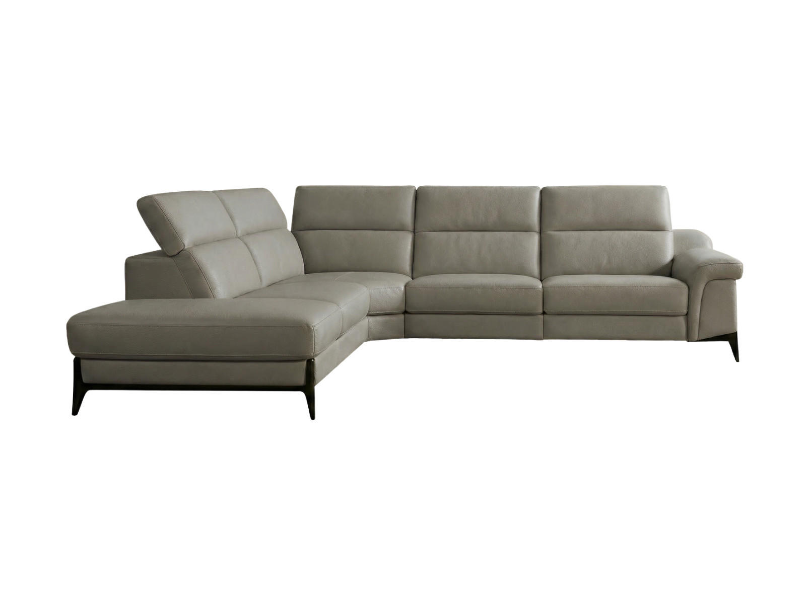 ECKSOFA Texas Echtleder Perlgrau - Hellgrau, Leder/Metall (274/238cm)