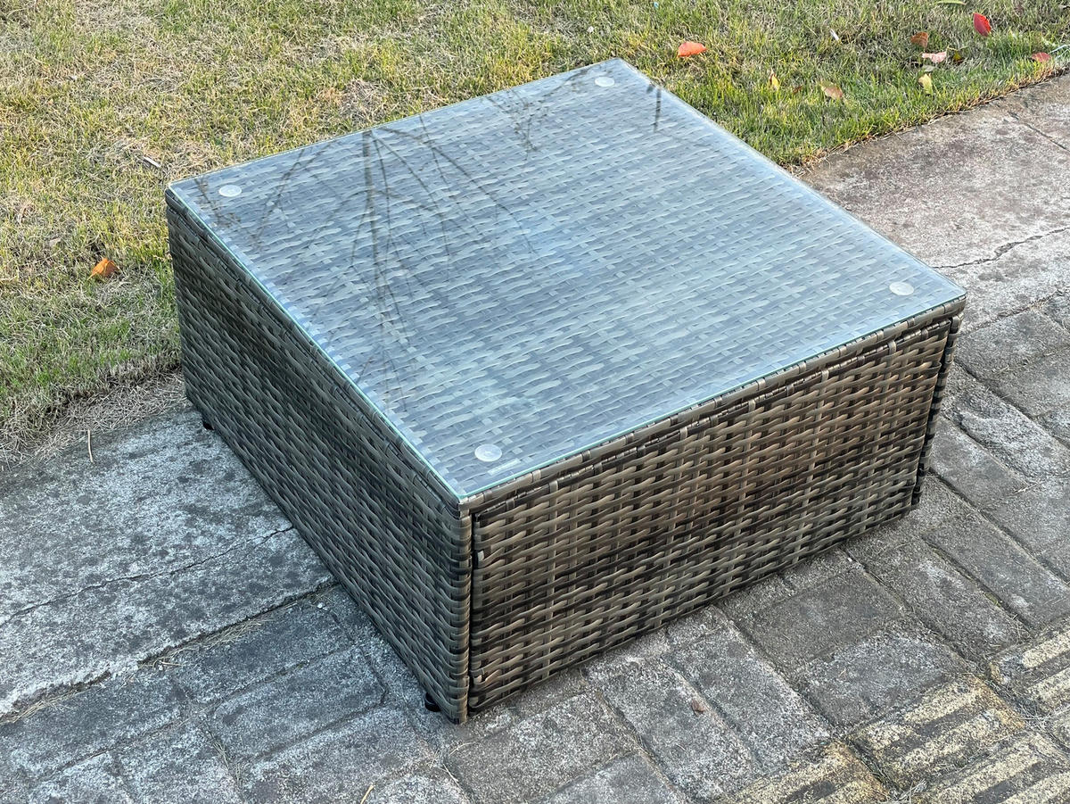 GARTENMÖBEL SET mit 3-SITZER SOFA Polyrattan Dunkelgrau 10-Sitzer - Dunkelgrau/Grau, Glas/Kunststoff - Fimous