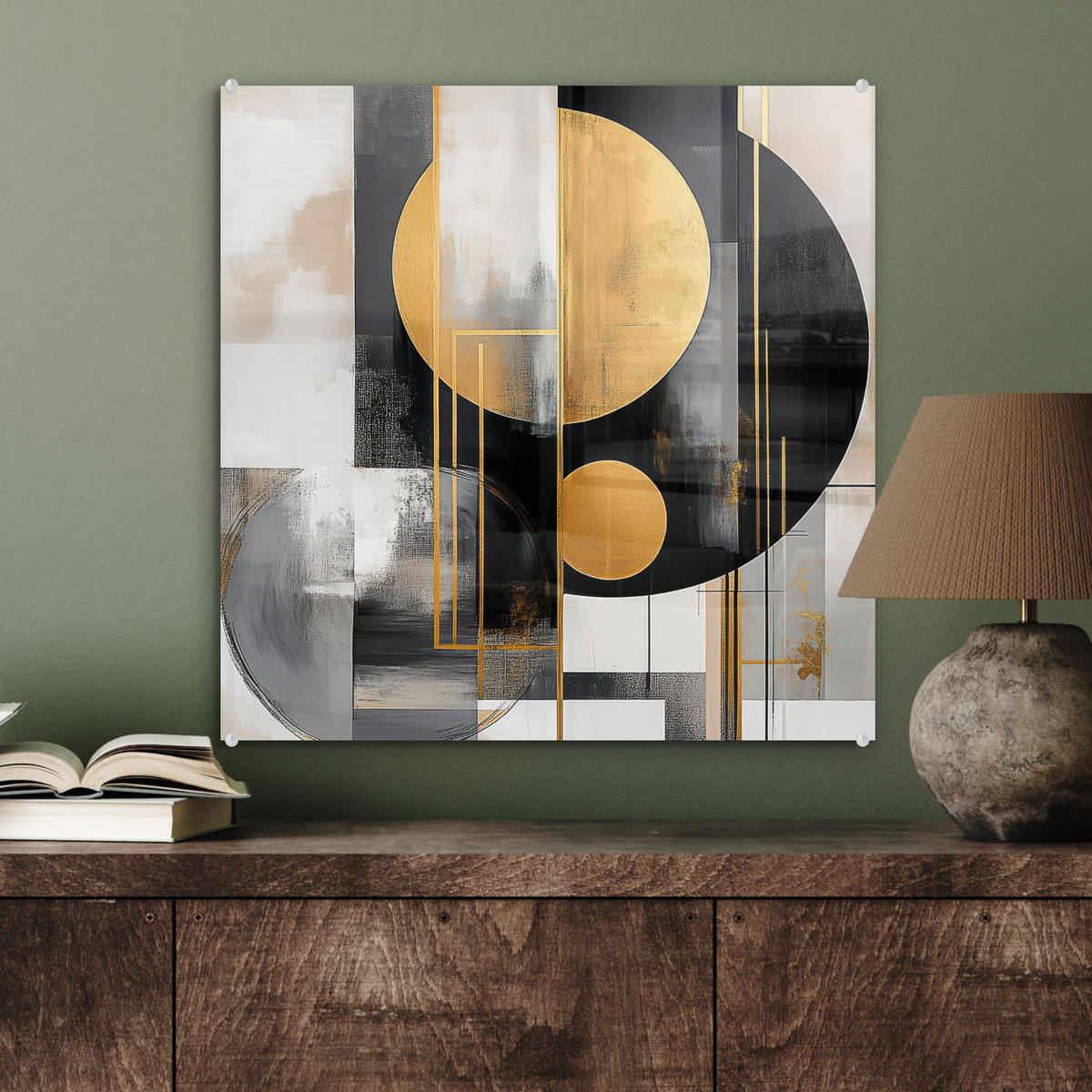 ACRYLGLASBILD Abstrakt - Gold - Silber - Formen - Ästhetisch - Modern 50x50 cm - Goldfarben, Glas (50/50cm) - MuchoWow