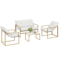 GARTENSET DE-13499 4-teilig mit 15 cm Kissen Khaki - Weiß, Metall - ComfortXL
