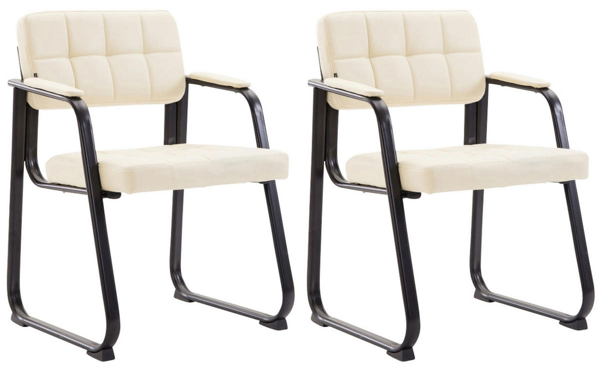BESUCHERSTÜHLE Canam - 2er Set Kunstleder creme - Creme/Schwarz, Textil/Metall (59/84/58cm) - TPFLiving