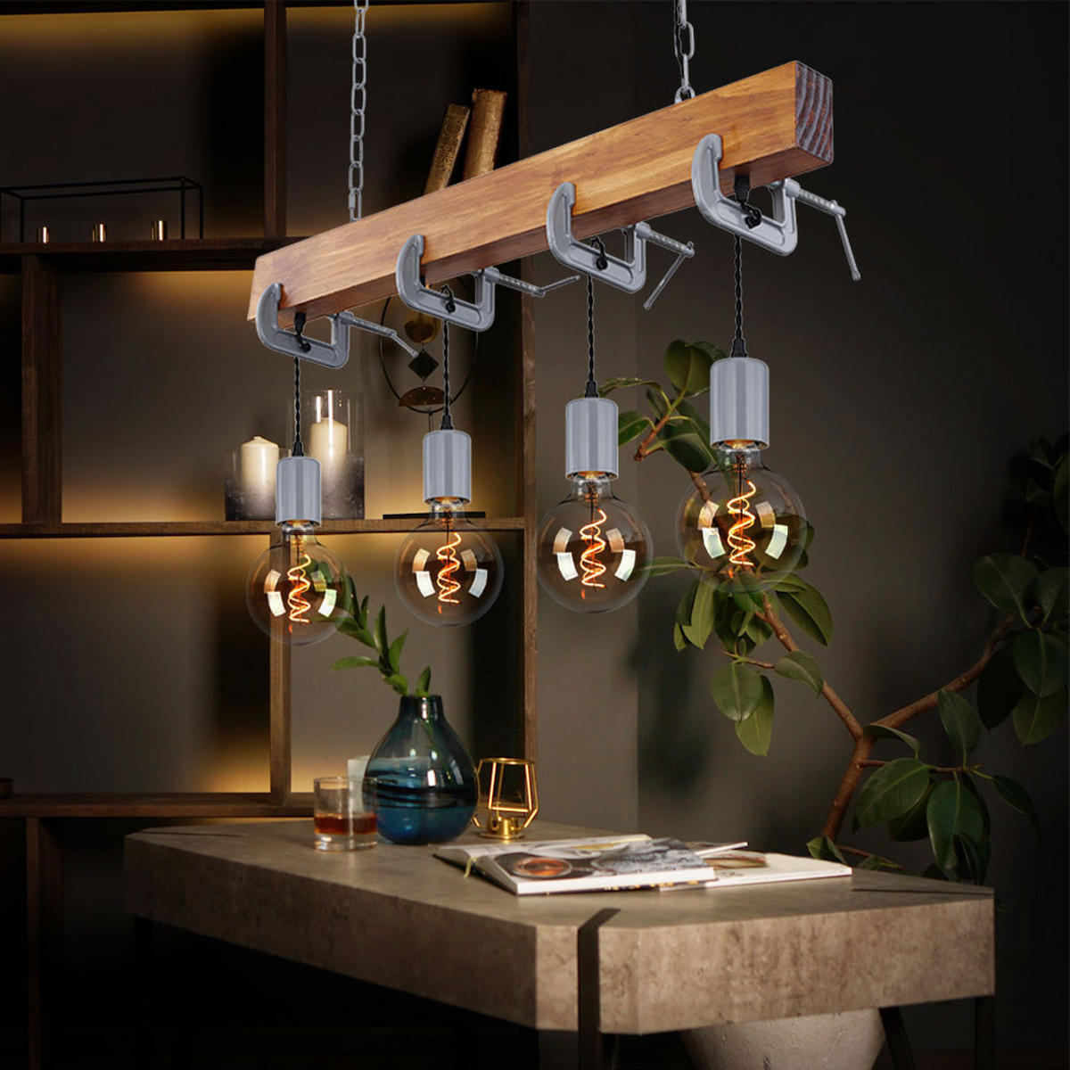 HÄNGELEUCHTE Holzoptik Braun Metall verzinkt - Braun, Holz (85/14/120cm) - Globo Lighting