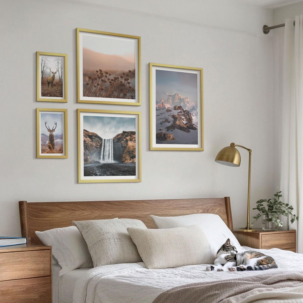 WANDBILDER 5er Set - 50x50 cm & 20x30 cm & 40x60 cm Goldrahmen - Urlaub Palmen Wasserfall - Goldfarben, Kunststoff (40/60cm) - ArtPrintCave