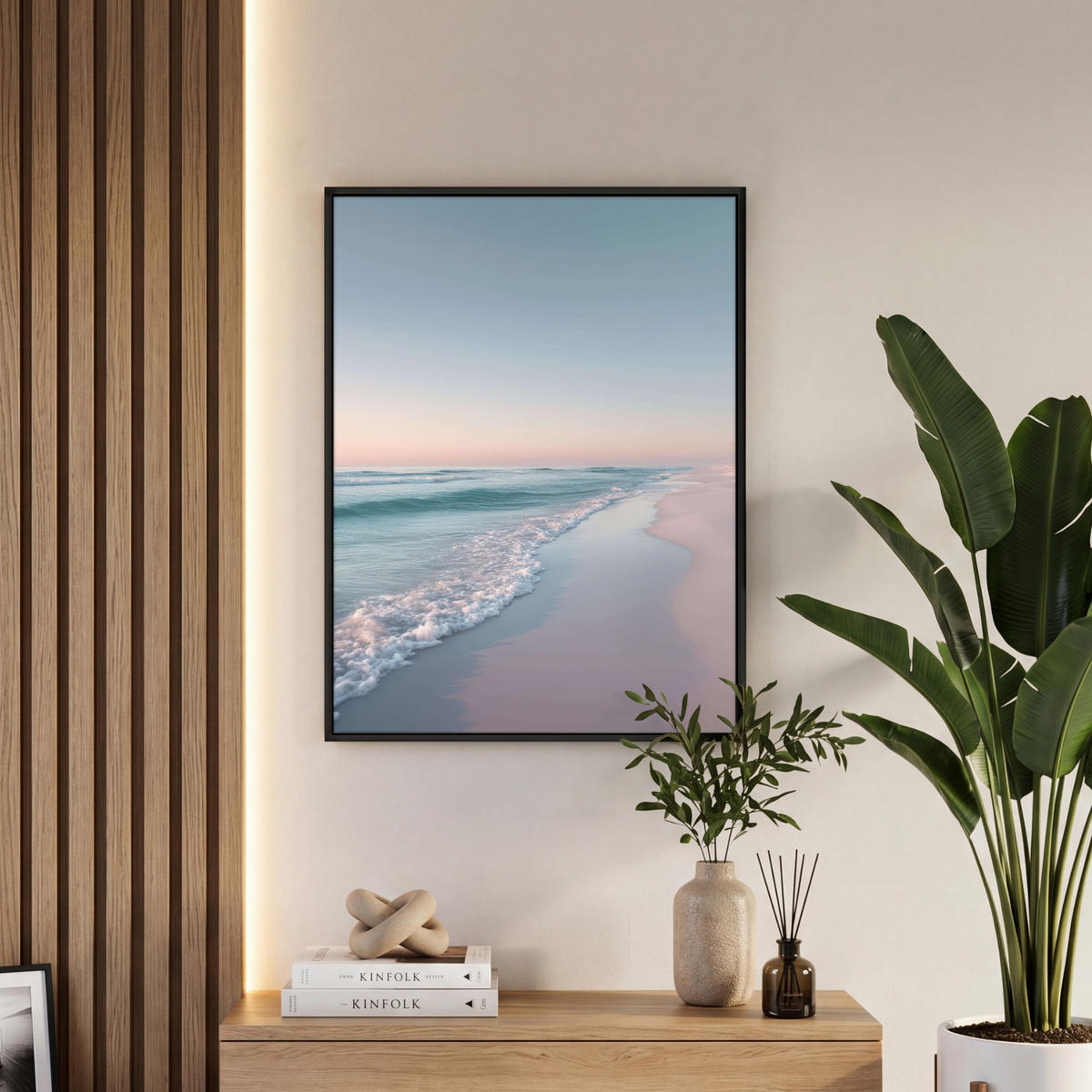 LEINWAND Bilder mit Rahmen - Küstenlinie - Pastell - Wasser - 50x70 - Pastellblau, Textil (50/70cm) - MuchoWow