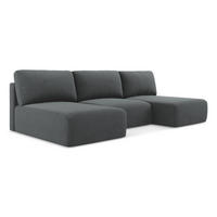WOHNLANDSCHAFT Strukturstoff Stoff Grau - Schwarz/Grau, Kunststoff/Textil (304/79/149cm) - Makamii
