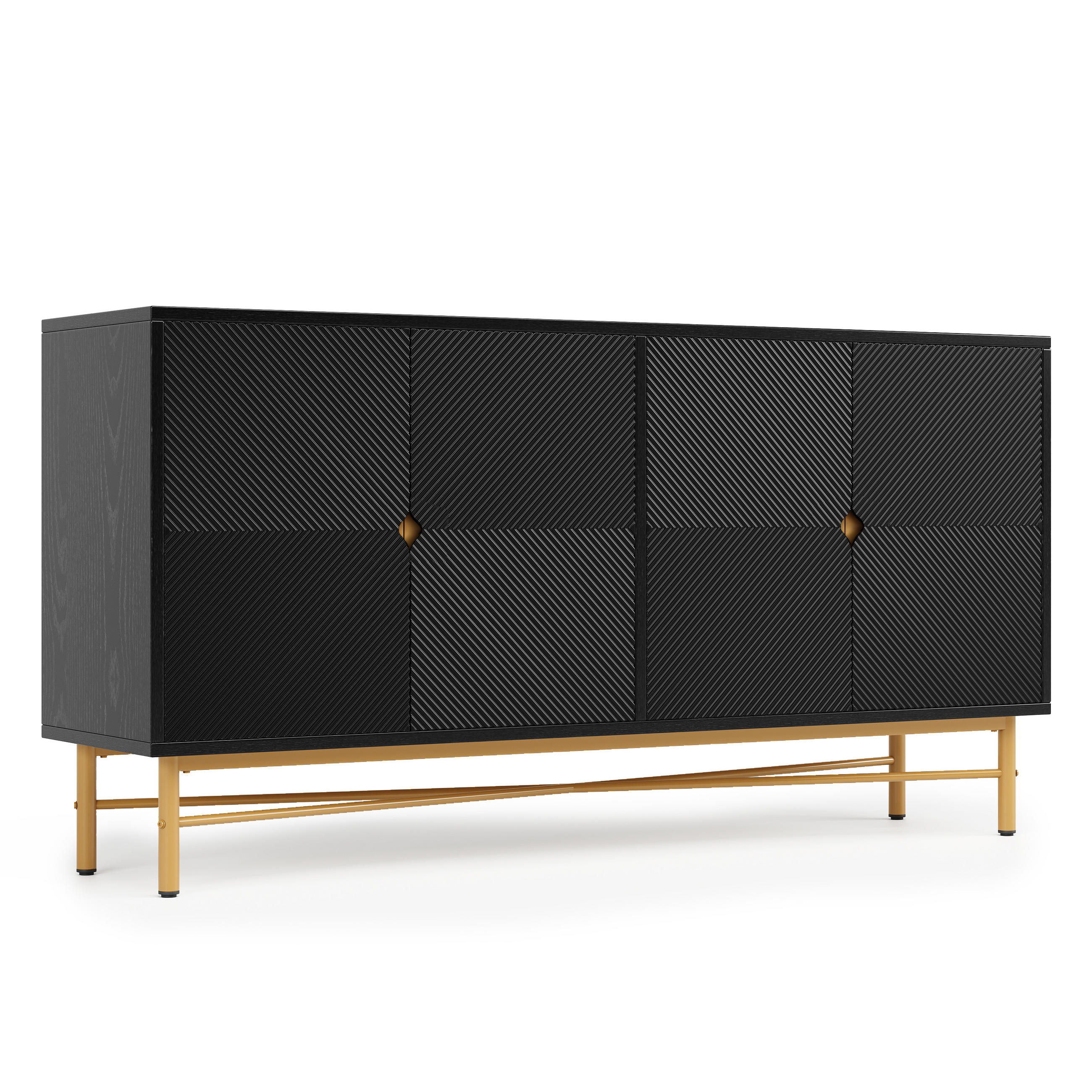 SIDEBOARD DE-37950 mit 4 Türen und Goldakzenten Schwarz - Schwarz, Holzwerkstoff (160/82/40cm) - ComfortXL