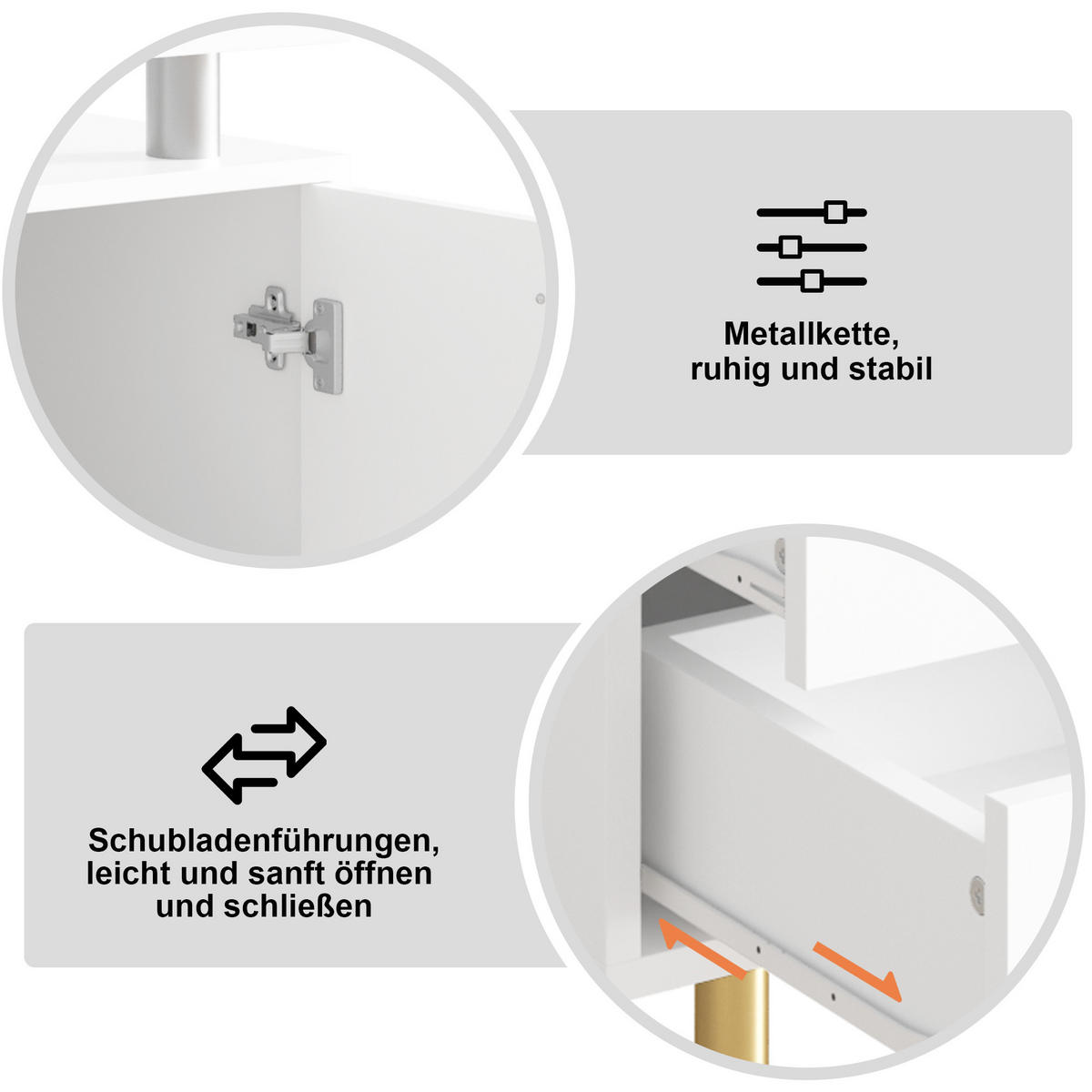SIDEBOARD in Weiß mit LED-Beleuchtung und Schubladen für Wohnzimmer, Flur und Esszimmer, B80/T35/H80 cm - Goldfarben/Weiß, Glas/Holzwerkstoff (80/80/35cm) - STILVORA