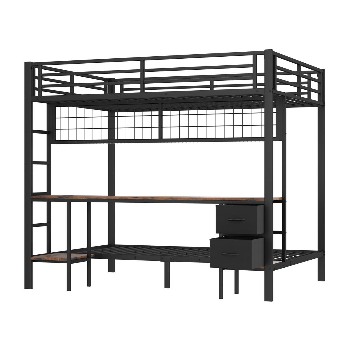 HOCHBETT 140/200 cm aus Metall/MDF mit Schreibtisch und LED-Leiste Schwarz - Schwarz, Metall (140/200cm) - Modenvie