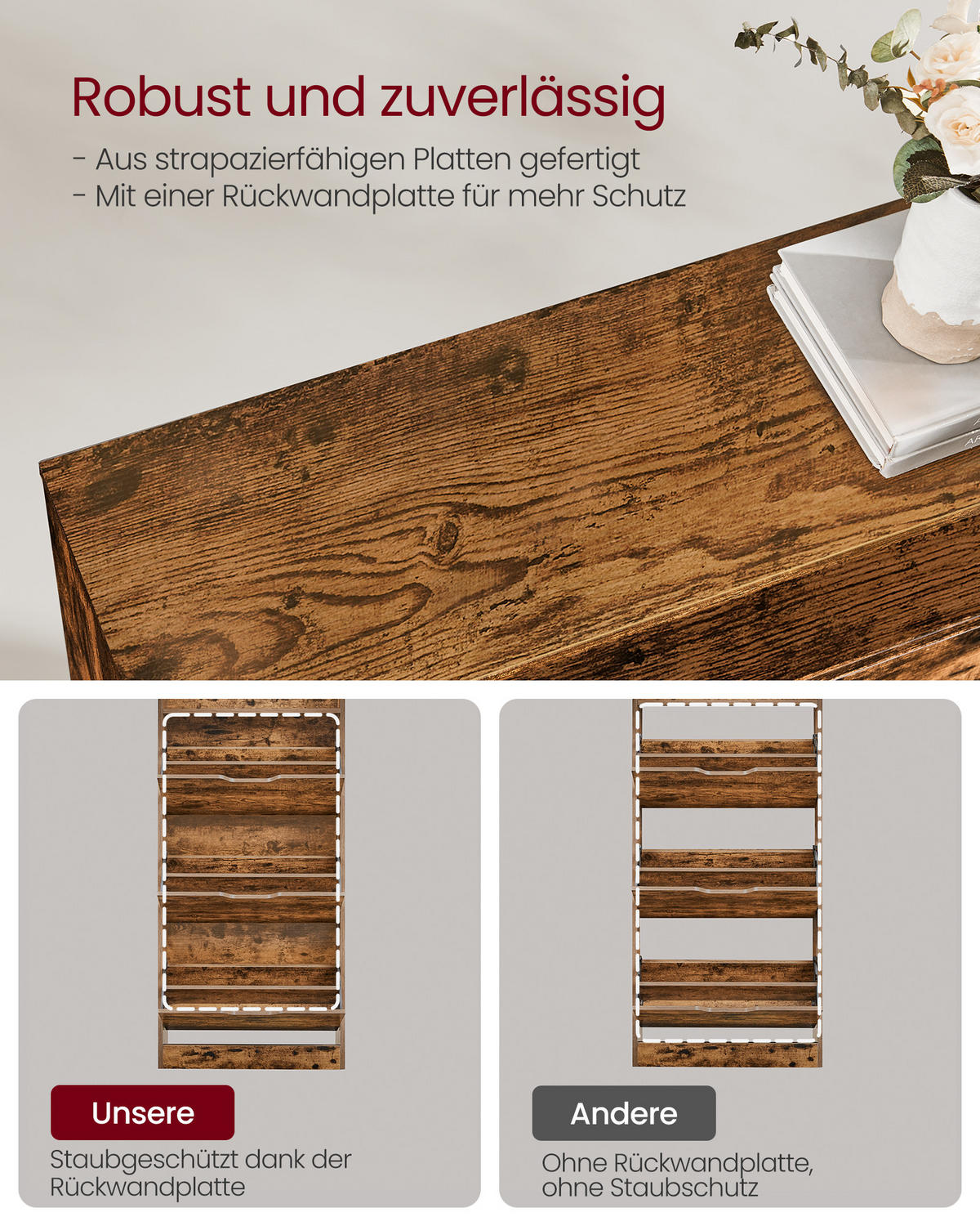 SCHUHSCHRANK Kobe - Braun, Holzwerkstoff (24/139/60cm) - VASAGLE
