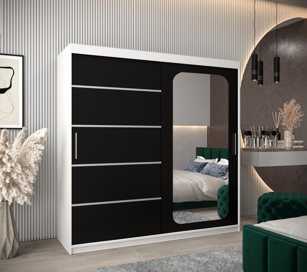 SCHWEBETÜRENSCHRANK 200/200/62 2-türig - Silberfarben/Schwarz, Holz/Kunststoff (200/200/62cm) - Abiks Möbel