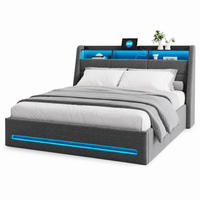 POLSTERBETT 140/200 cm Grau mit Bettkasten, LED, USB-Anschlüssen, Kopfteil-Ablage und Lattenrost - Grau, Holz/Metall (140/200cm) - Joyfair