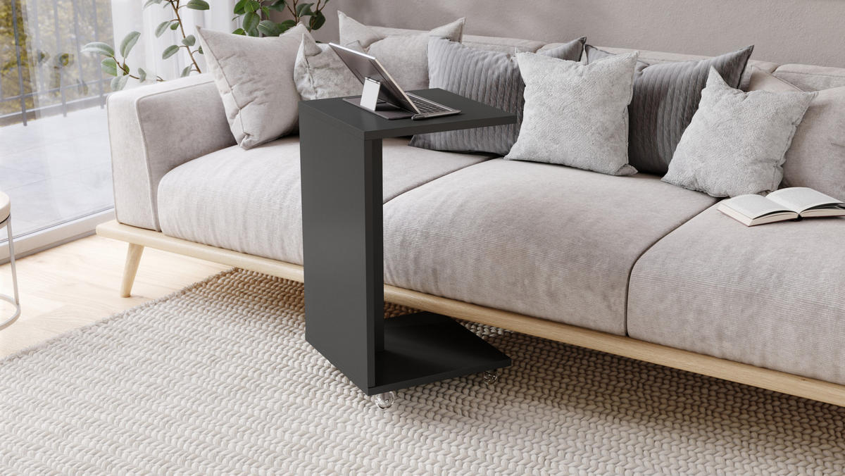 BEISTELLTISCH Rechteckig mit Ablage und Rollen - Anthrazit, Holzwerkstoff (40/40/66cm) - designimpex