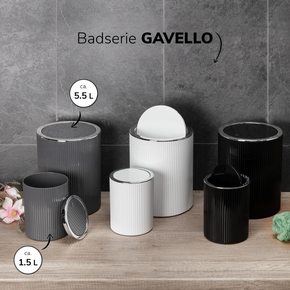 KOSMETIKEIMER 2er-Set, GAVELLO grau, Kunststoff - Grau, Kunststoff (12.5/16/12.5cm) - bremermann