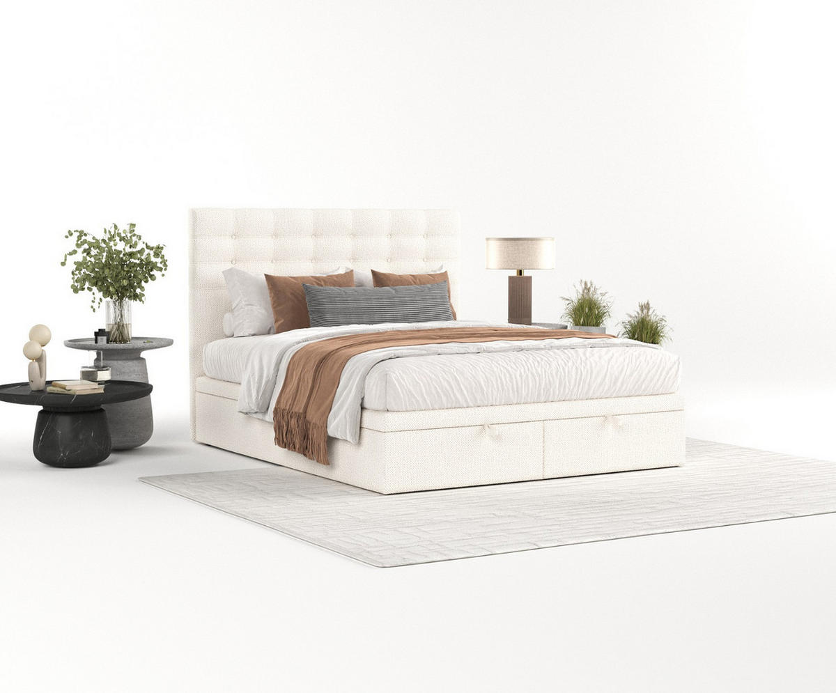 POLSTERBETT Callo mit Stauraum 160/200 cm Creme im Alta Stoff - Creme/Schwarz, Holz/Holzwerkstoff (160/200cm) - AltaBeds