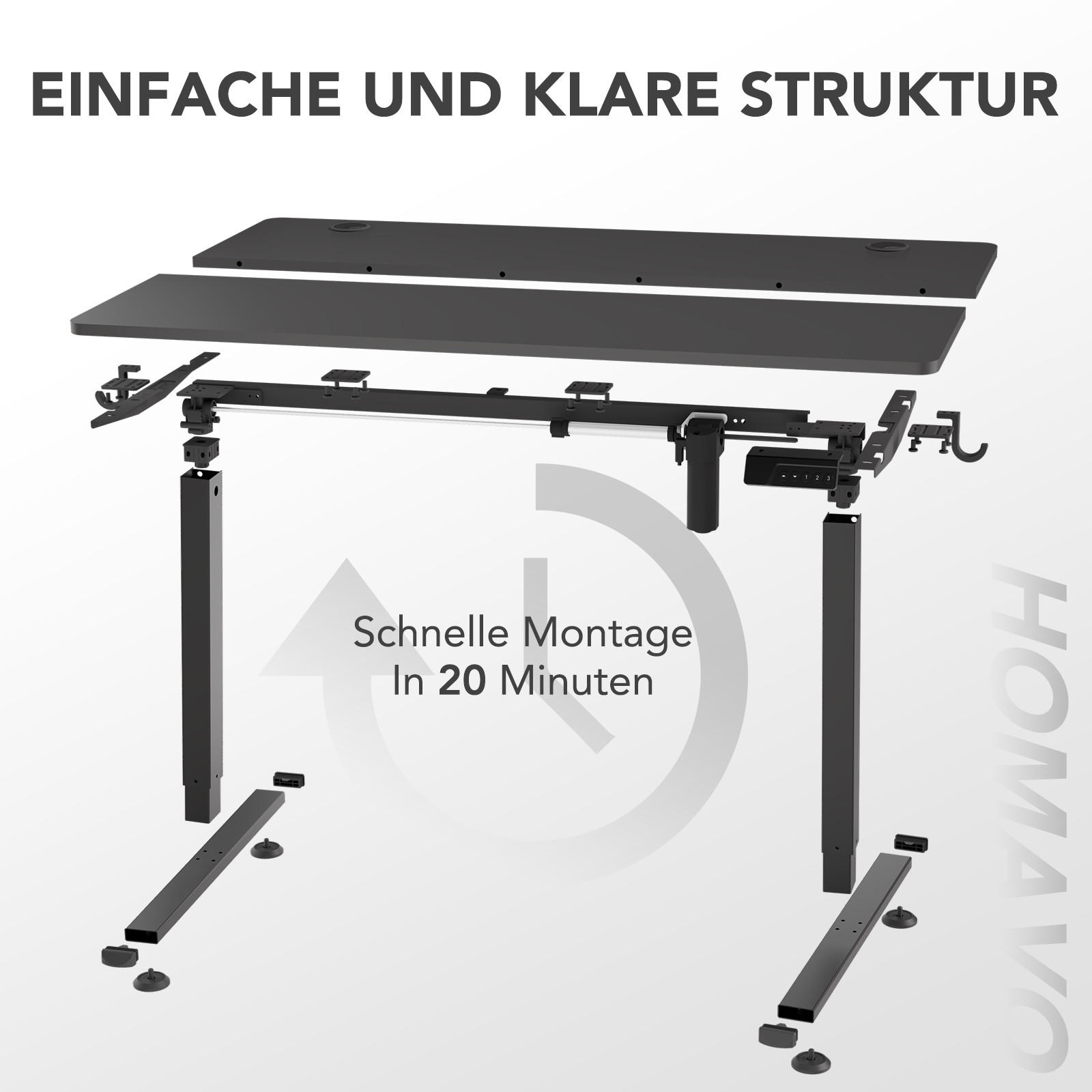 SCHREIBTISCH elektrisch höhenverstellbar 60 x 140 cm, mit Memory- und Kollisionsschutzfunktion - Schwarz, Metall (140/60/117cm) - HOMAVO