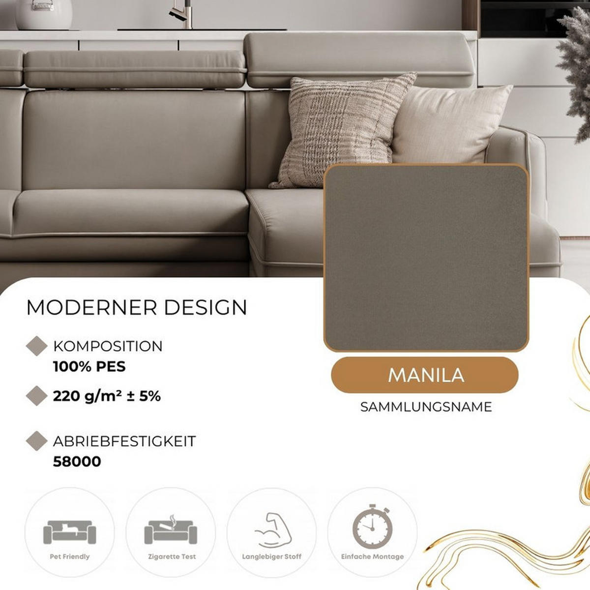 ECKSOFA BENI mit Schlaffunktion und Bettkasten, Stoff Dunkelbeige - Sandfarben, Kunststoff/Textil (220/160cm) - Idohome