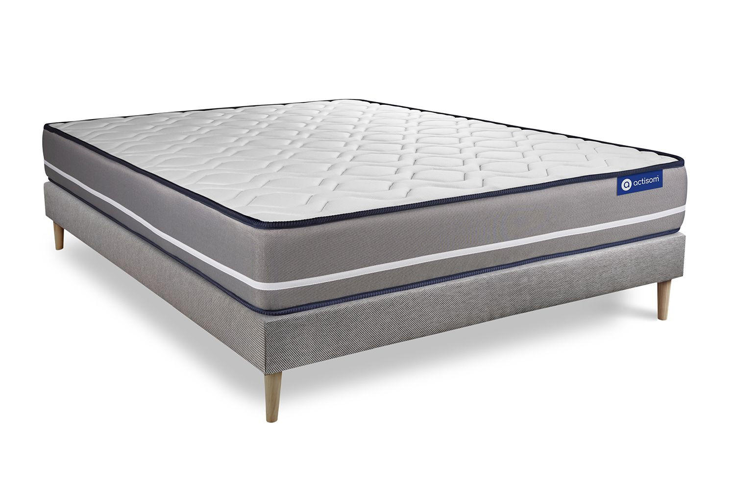 BETT Actimemo pur Memory-Schaum 135 x 200 cm h3 - Kit Bettgestell Grau - Beige/Grau, Holz (135/200cm) - ACTISOM
