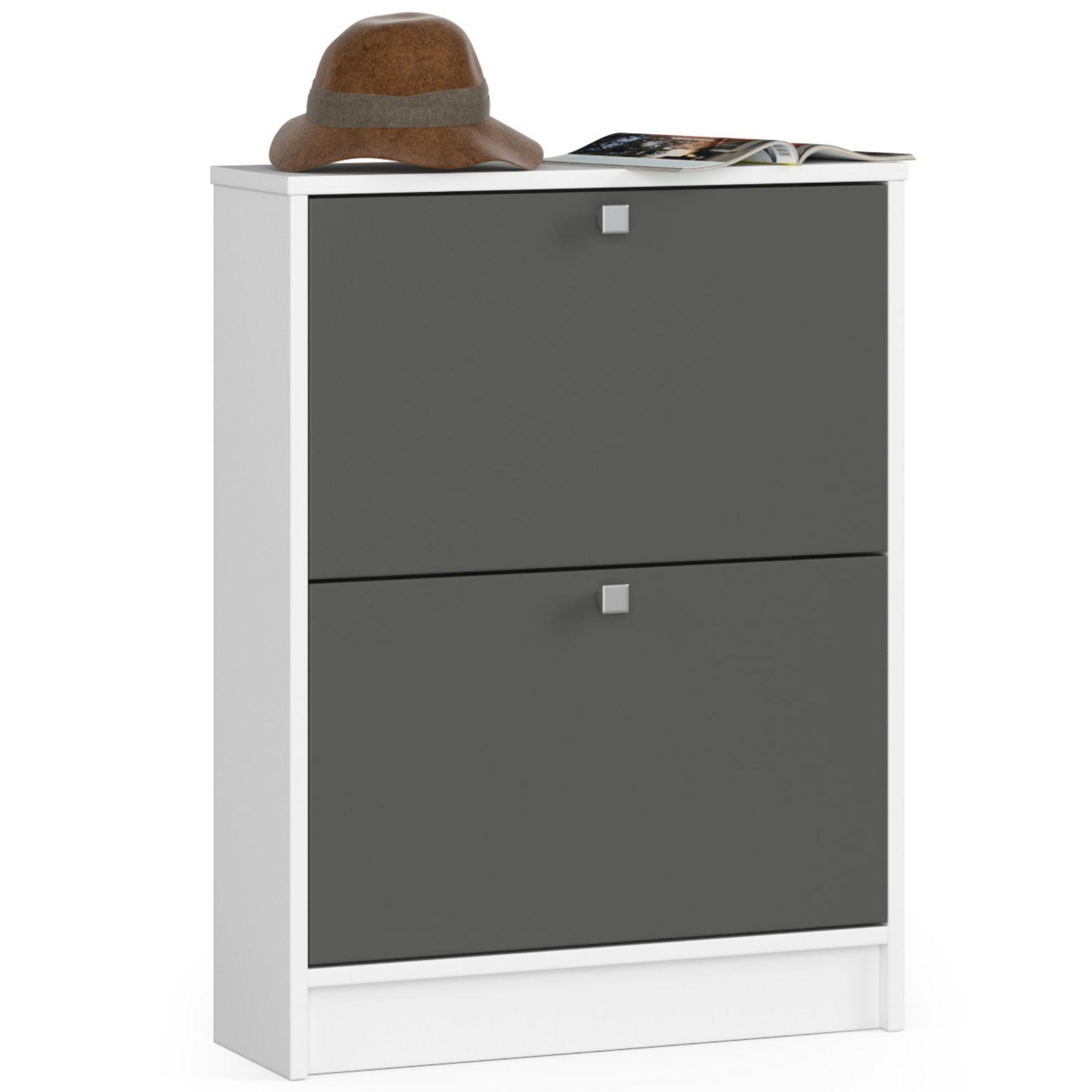 SCHUHSCHRANK Weiß, Grau 60x20x80 cm - Silberfarben/Graphitfarben, Holzwerkstoff/Metall (60/80/20cm) - Akord