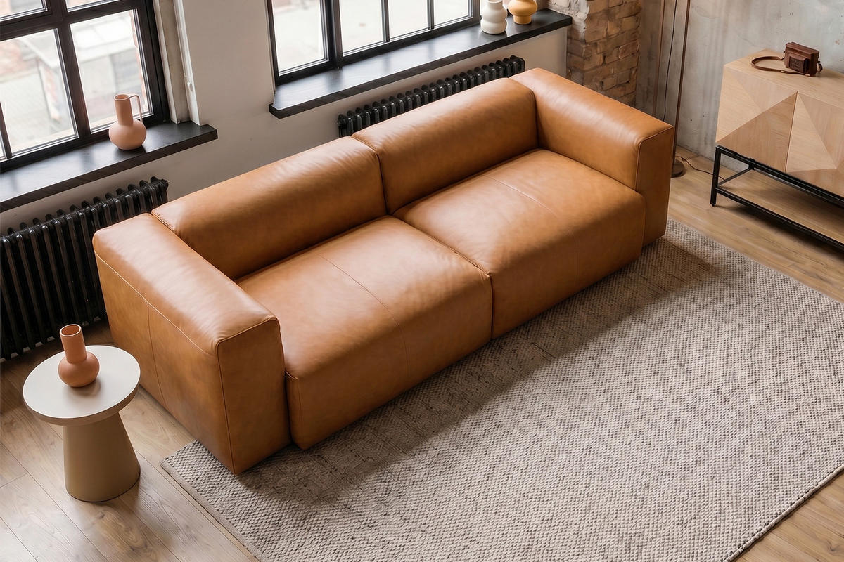 SOFA CELESTE Braun Leder - Dunkelbraun/Schwarz, Leder/Kunststoff (302/72/114cm) - KAWOLA