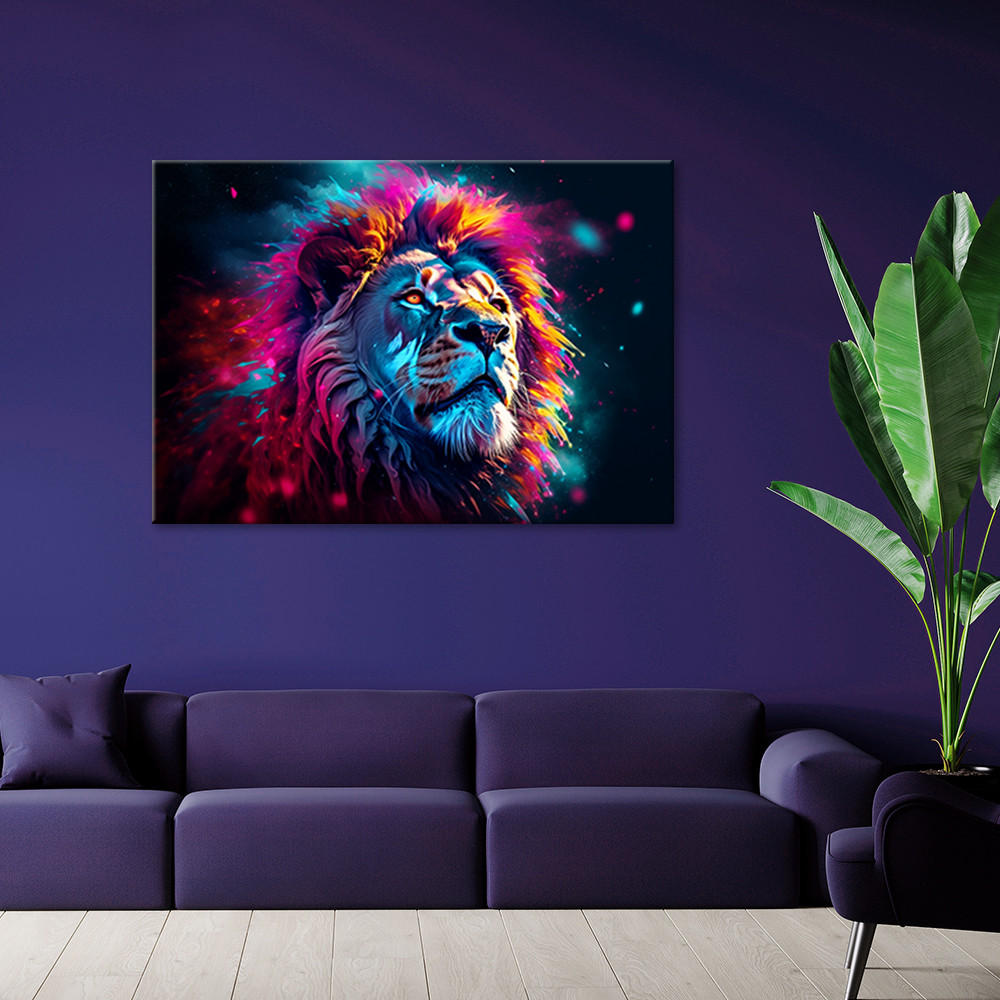 WANDBILD neon löwe tier afrika - Multicolor, Textil (60/40cm) - Feeby