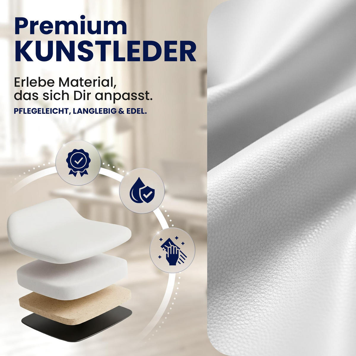 CHEFSESSEL Lederlook Weiß - Weiß/Grau, Kunststoff/Textil (65/109/73cm) - CLP