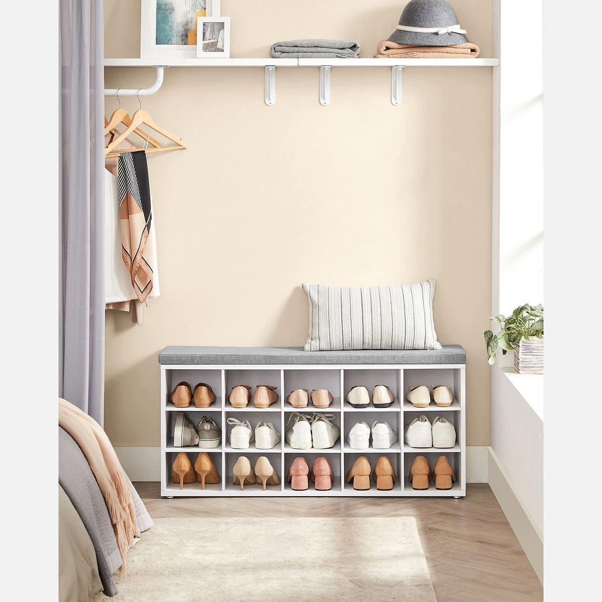 SCHUHBANK TUNIS - Weiß, Holzwerkstoff (30/48/105cm) - Hansiro