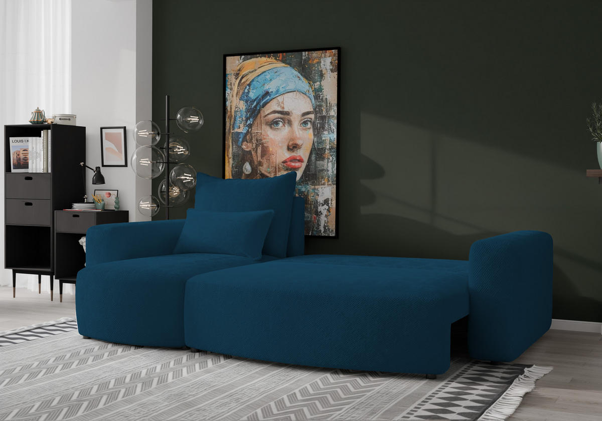 ECKSOFA Travis mit Bettkasten und Schlaffunktion, L-Form, Cord, Universal - Dunkelblau, Holzwerkstoff (248/148cm) - 4ALL HOME