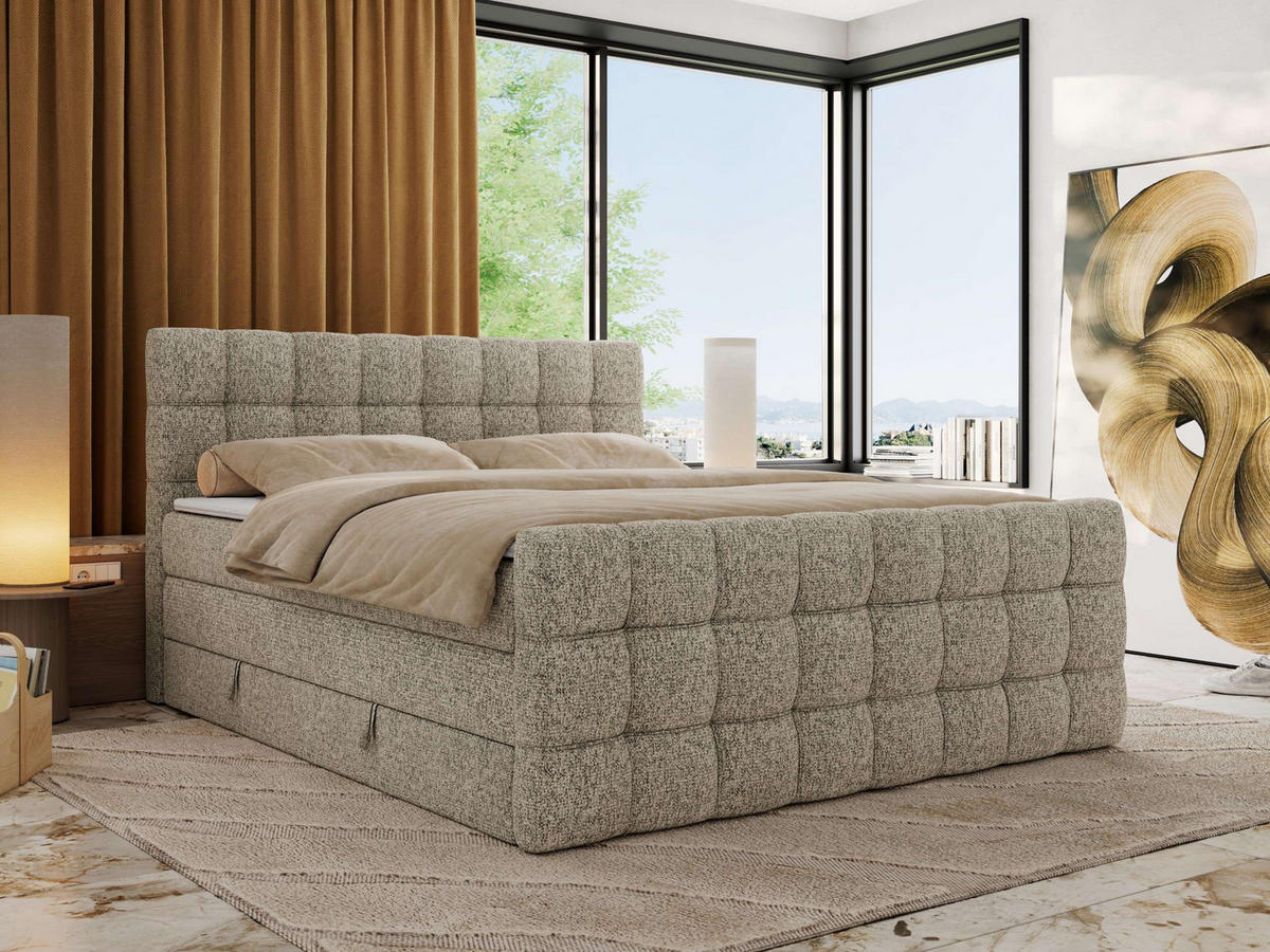 BOXSPRINGBETT ALTIVO KING DUO 160/200 - Dunkelbeige Strukture - H4 - Taupe, Textil (160/200cm) - MKS