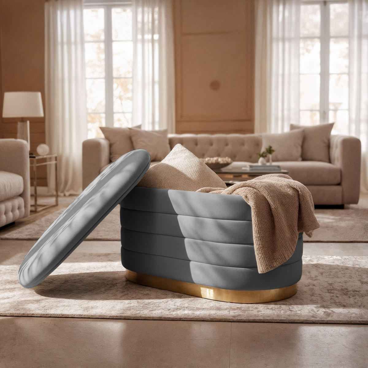 SITZHOCKER BELLA, Grau, T80xB42xH42 - Grau, Holz (42/42/80cm) - Milordbikes