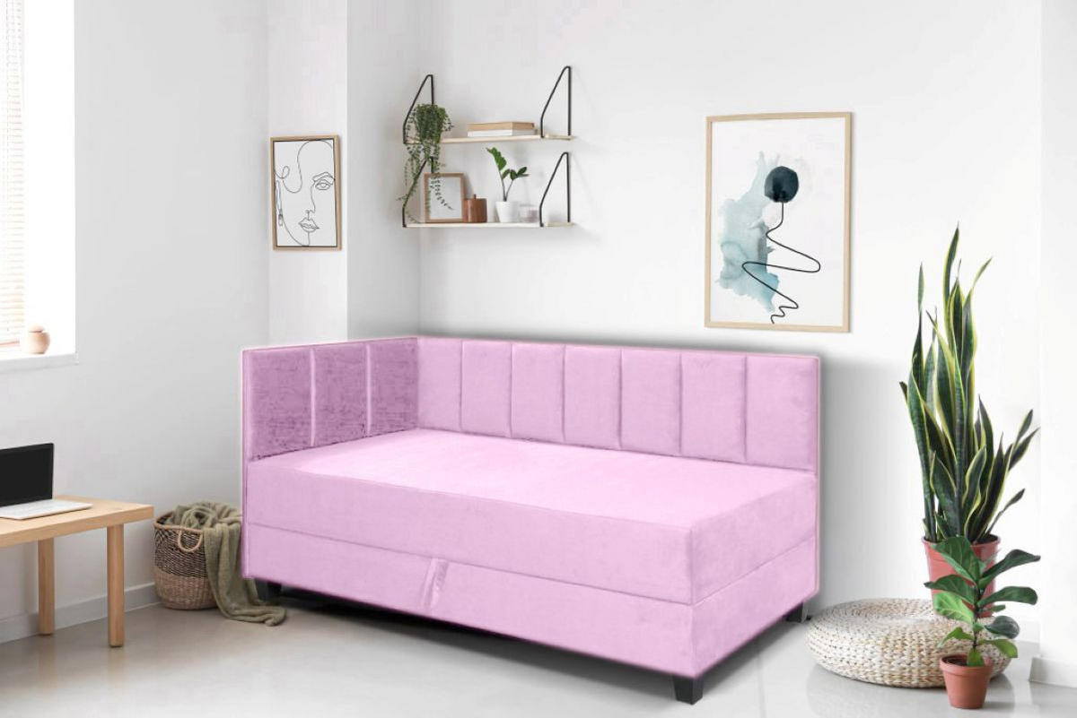BOXBETT Kinderbett Eryk 100x200 cm mit Matratze und Bettkasten, links, rosa - Rosa, Kunststoff (100/200cm) - Margaret Hadas24
