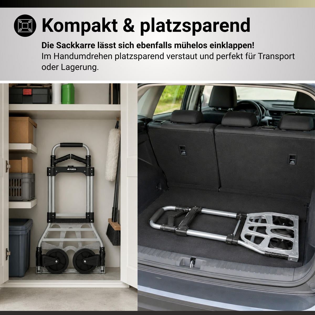 SACKKARRE Elephant klappbar 112x49x52cm Traglast 150kg AluminiumrahmenTRR Fachgummiräder Silber - Silberfarben, Metall (52/49/112cm) - PROREGAL